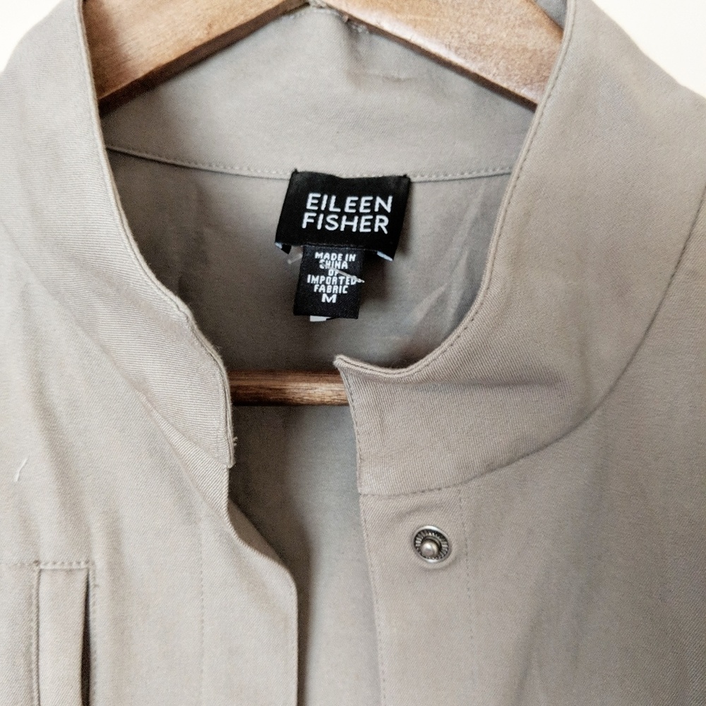 Eileen Fisher Beige Cotton Snap Utility Jacket Size Medium - Picture 3 of 5